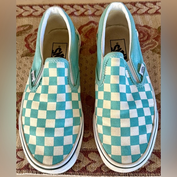 Vans Classic Slip-On Sneakers Aqua Haze Checkerboard Size 5 Men’s 6.5 Women’s - Picture 2 of 14